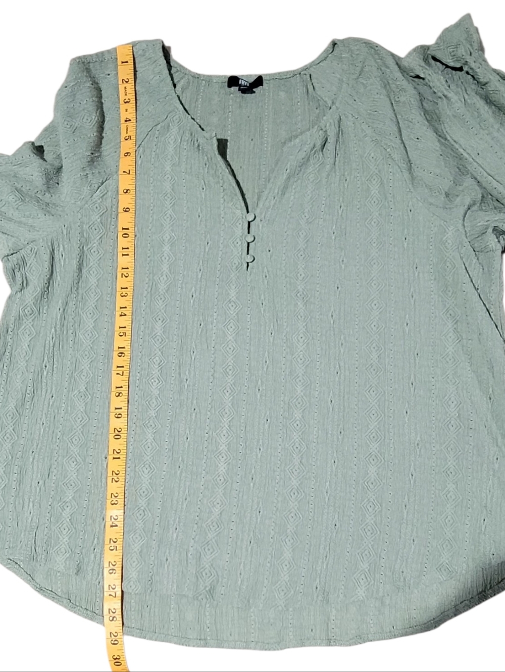 Frye Sage Green Textured Peasant Blouse XXL Boho Button Front Long Sleeve Top - Picture 8 of 10